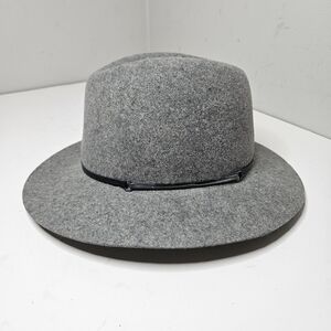 Janessa Leone Felt Hat Gray Wool Women's Medium Narrow Metal Leather Band